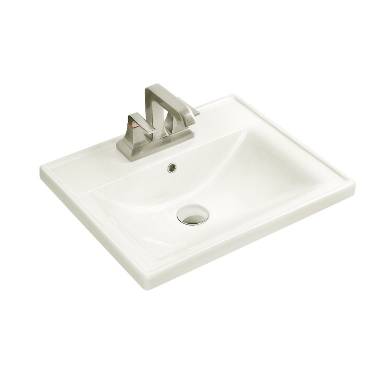 Dekorman 16.7'' White Ceramic Rectangular Dropin Bathroom Sink with
